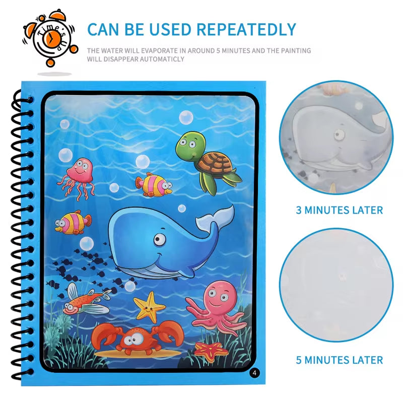 Magical Book Water Drawing Montessori Toys Reusable Coloring Book Magic Water Drawing Book Sensory Early Education for Children