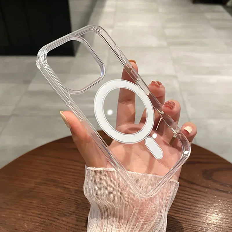 For Magesafe Magnetic Transparent Wireless Charger Case for Iphone 17 16 14 15 12 13 Pro Max 11 Funda Shockproof Acrylic Cover