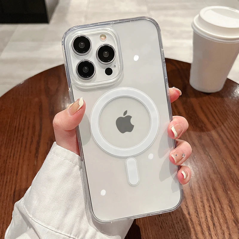 For Magesafe Magnetic Transparent Wireless Charger Case for Iphone 17 16 14 15 12 13 Pro Max 11 Funda Shockproof Acrylic Cover